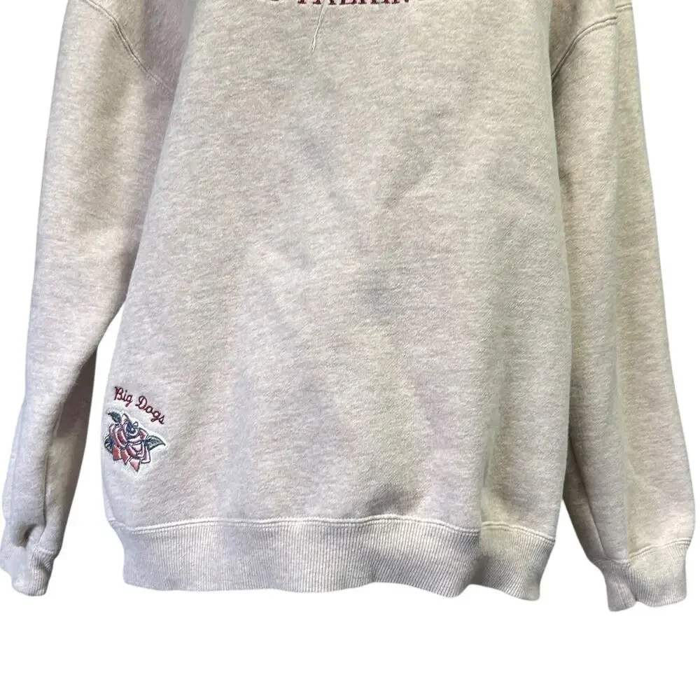 Big Dogs Embroidered Attitude Sweatshirt Patchwork Y2K Beige Medium - Picture 12 of 14